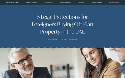 Informational header about legal protections for foreigners buying off-plan property in the UAE.